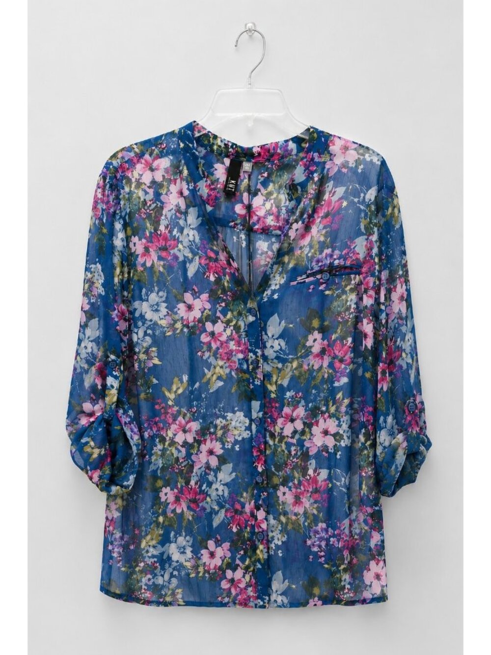 KUT from the KLOTH Women's Size XL Navy Blue Floral Sheer Blouse Long Sleeve NEW